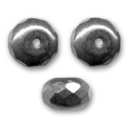 Fire Polished Donut-shaped beads 9x6mm Jet Hematite x25