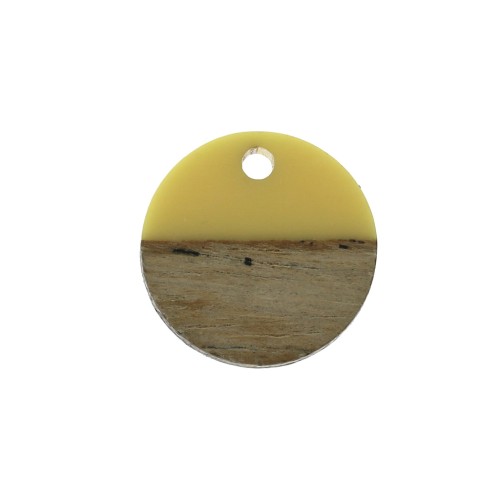Round resin pendant imitation wood 15 mm - Yellow / Brown x1