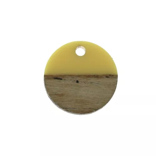 Round resin pendant imitation wood 15 mm - Yellow / Brown x1