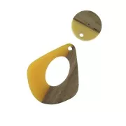 Round resin pendant imitation wood 15 mm - Yellow / Brown x1
