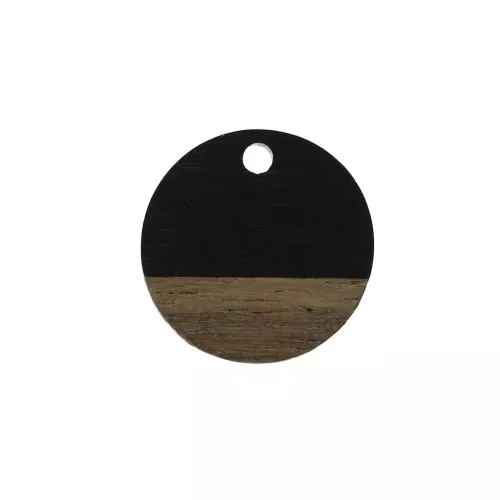 Round resin pendant imitation wood 15 mm - Black / Brown x1