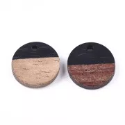 Round resin pendant imitation wood 15 mm - Black / Brown x1