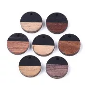 Round resin pendant imitation wood 15 mm - Black / Brown x1