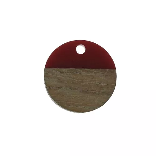 Round resin pendant imitation wood 15 mm - Red / Brown x1