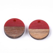 Round resin pendant imitation wood 15 mm - Red / Brown x1