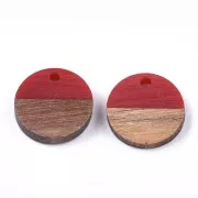 Round resin pendant imitation wood 15 mm - Red / Brown x1