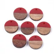 Round resin pendant imitation wood 15 mm - Red / Brown x1