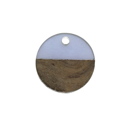 Round resin pendant imitation wood 15 mm - Grey-Blue / Brown x1