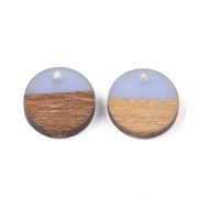 Round resin pendant imitation wood 15 mm - Grey-Blue / Brown x1