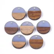Round resin pendant imitation wood 15 mm - Grey-Blue / Brown x1