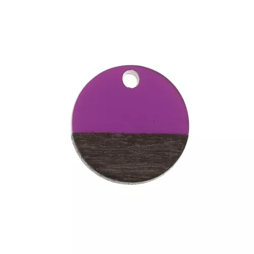 Round resin pendant imitation wood 15 mm - Purple / Brown x1