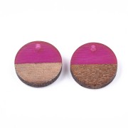 Round resin pendant imitation wood 15 mm - Purple / Brown x1