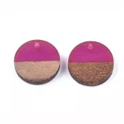 Round resin pendant imitation wood 15 mm - Purple / Brown x1
