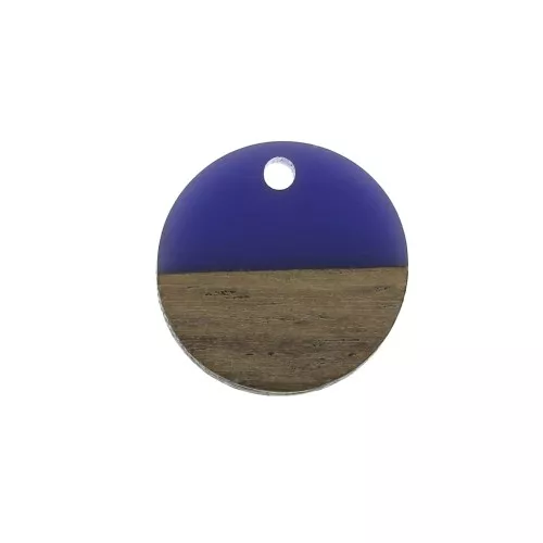 Round resin pendant imitation wood 15 mm - Blue / Brown x1