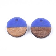 Round resin pendant imitation wood 15 mm - Blue / Brown x1