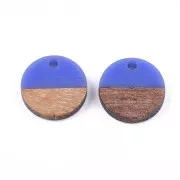 Round resin pendant imitation wood 15 mm - Blue / Brown x1