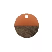 Round resin pendant imitation wood 15 mm - Terracotta / Brown x1