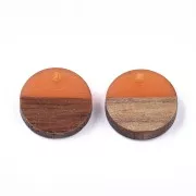 Round resin pendant imitation wood 15 mm - Terracotta / Brown x1