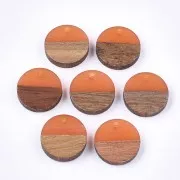 Round resin pendant imitation wood 15 mm - Terracotta / Brown x1