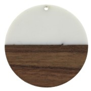 Round resin pendant imitation wood 49 mm - Ivory / Brown x1