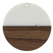 Round resin pendant imitation wood 49 mm - Ivory / Brown x1