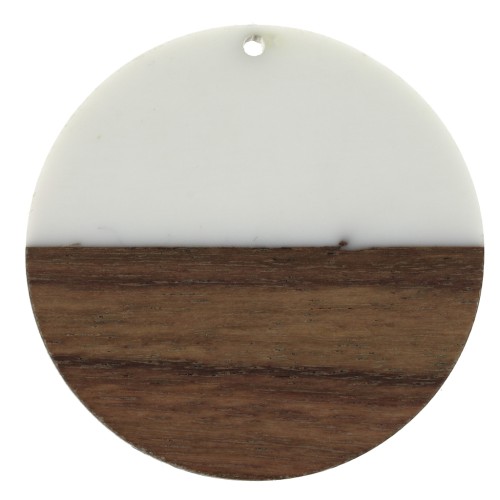Round resin pendant imitation wood 49 mm - Ivory / Brown x1