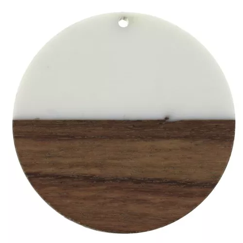 Round resin pendant imitation wood 49 mm - Ivory / Brown x1