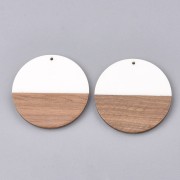 Round resin pendant imitation wood 49 mm - Ivory / Brown x1