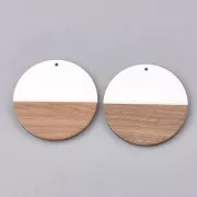 Round resin pendant imitation wood 49 mm - Ivory / Brown x1