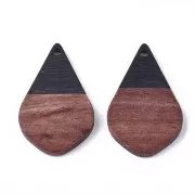 Drop resin imitation wood pendant 28x18 mm Black/Brown x1