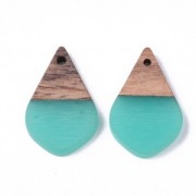 Drop resin imitation wood pendant 28x18 mm Turquoise/Brown x1