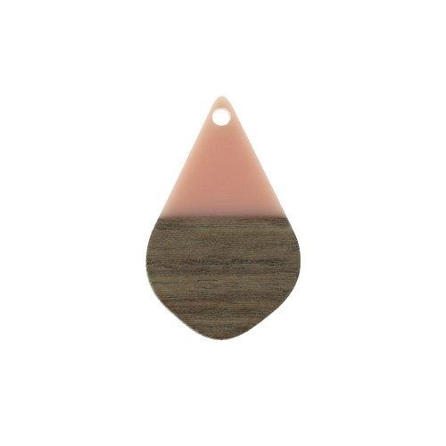 Drop resin imitation wood pendant 28x18 mm Salmon / Brown x1