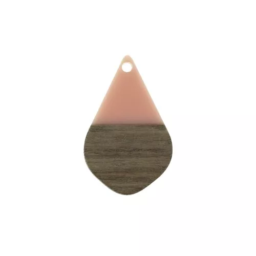 Drop resin imitation wood pendant 28x18 mm Salmon / Brown x1