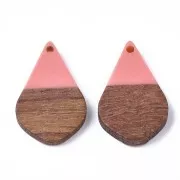 Drop resin imitation wood pendant 28x18 mm Salmon / Brown x1