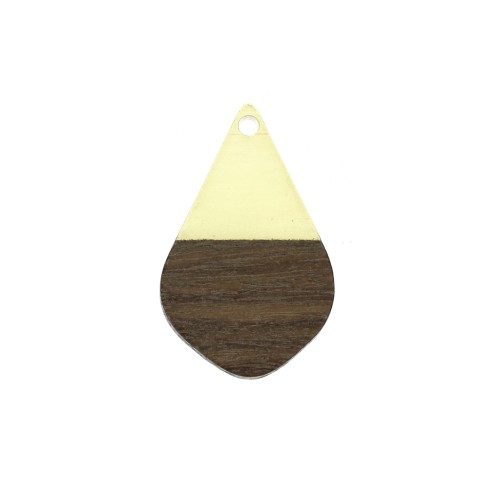 Drop resin imitation wood pendant 28x18 mm Transparent Yellow / Brown x1