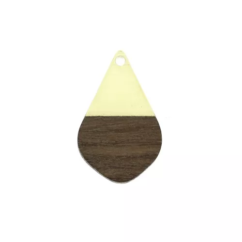 Drop resin imitation wood pendant 28x18 mm Transparent Yellow / Brown x1