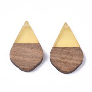 Drop resin imitation wood pendant 28x18 mm Transparent Yellow / Brown x1
