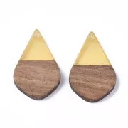 Drop resin imitation wood pendant 28x18 mm Transparent Yellow / Brown x1