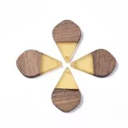 Drop resin imitation wood pendant 28x18 mm Transparent Yellow / Brown x1