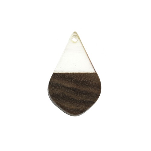 Drop resin imitation wood pendant 28x18 mm Transparent / Brown x1