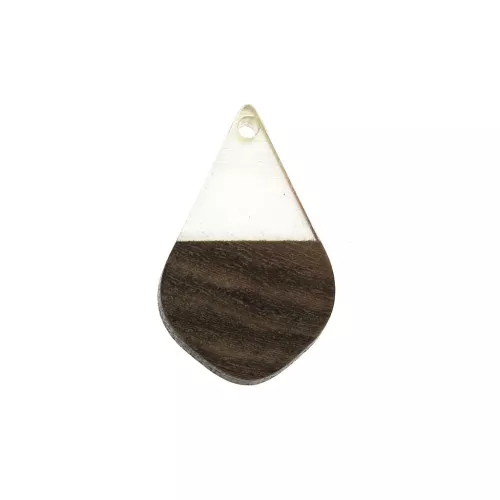 Drop resin imitation wood pendant 28x18 mm Transparent / Brown x1