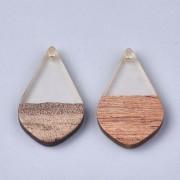 Drop resin imitation wood pendant 28x18 mm Transparent / Brown x1