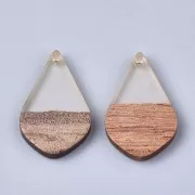 Drop resin imitation wood pendant 28x18 mm Transparent / Brown x1