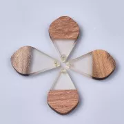 Drop resin imitation wood pendant 28x18 mm Transparent / Brown x1