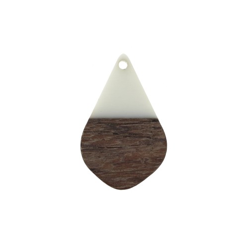Drop resin imitation wood pendant 28x18 mm Ivory / Brown x1
