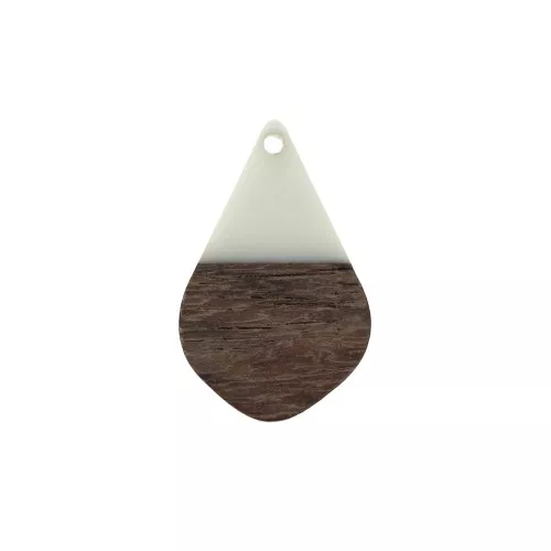 Drop resin imitation wood pendant 28x18 mm Ivory / Brown x1