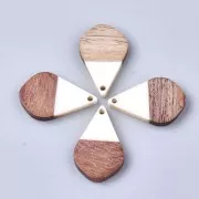 Drop resin imitation wood pendant 28x18 mm Ivory / Brown x1