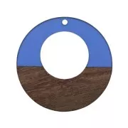 Round pendant - Earring hoop in wood imitation resin 38 mm Blue/Brown x1
