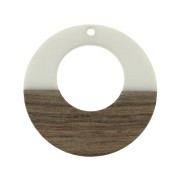 Round pendant - Earring hoop in wood imitation resin 38 mm Ivory/Brown x1|raw }}