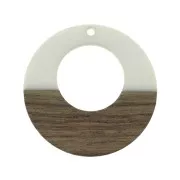 Round pendant - Earring hoop in wood imitation resin 38 mm Ivory/Brown x1